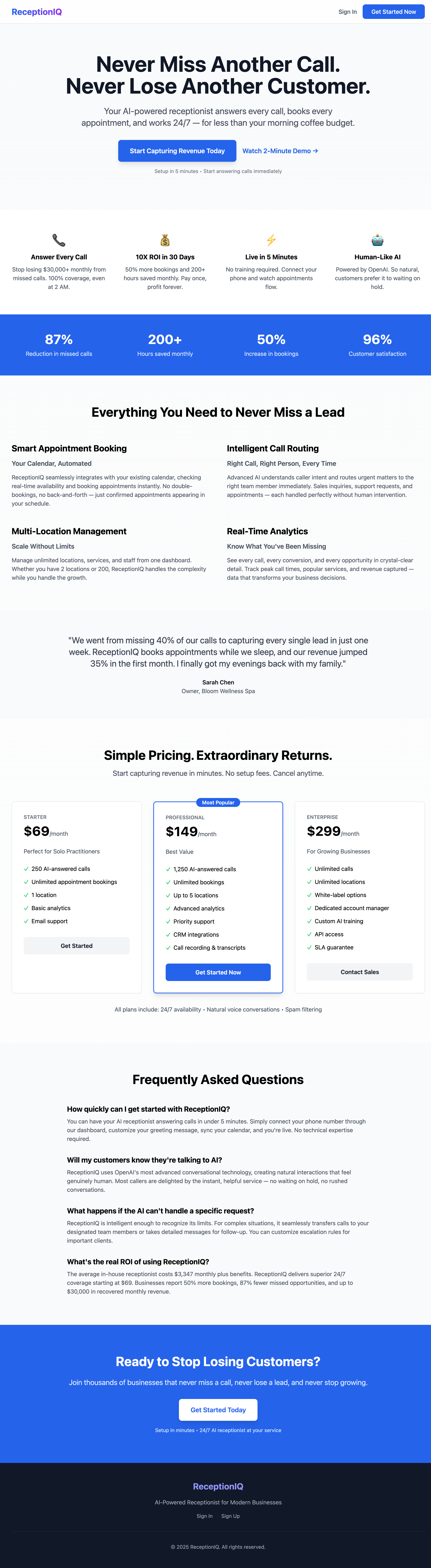 ReceptionIQ - AI-Powered Virtual Receptionist